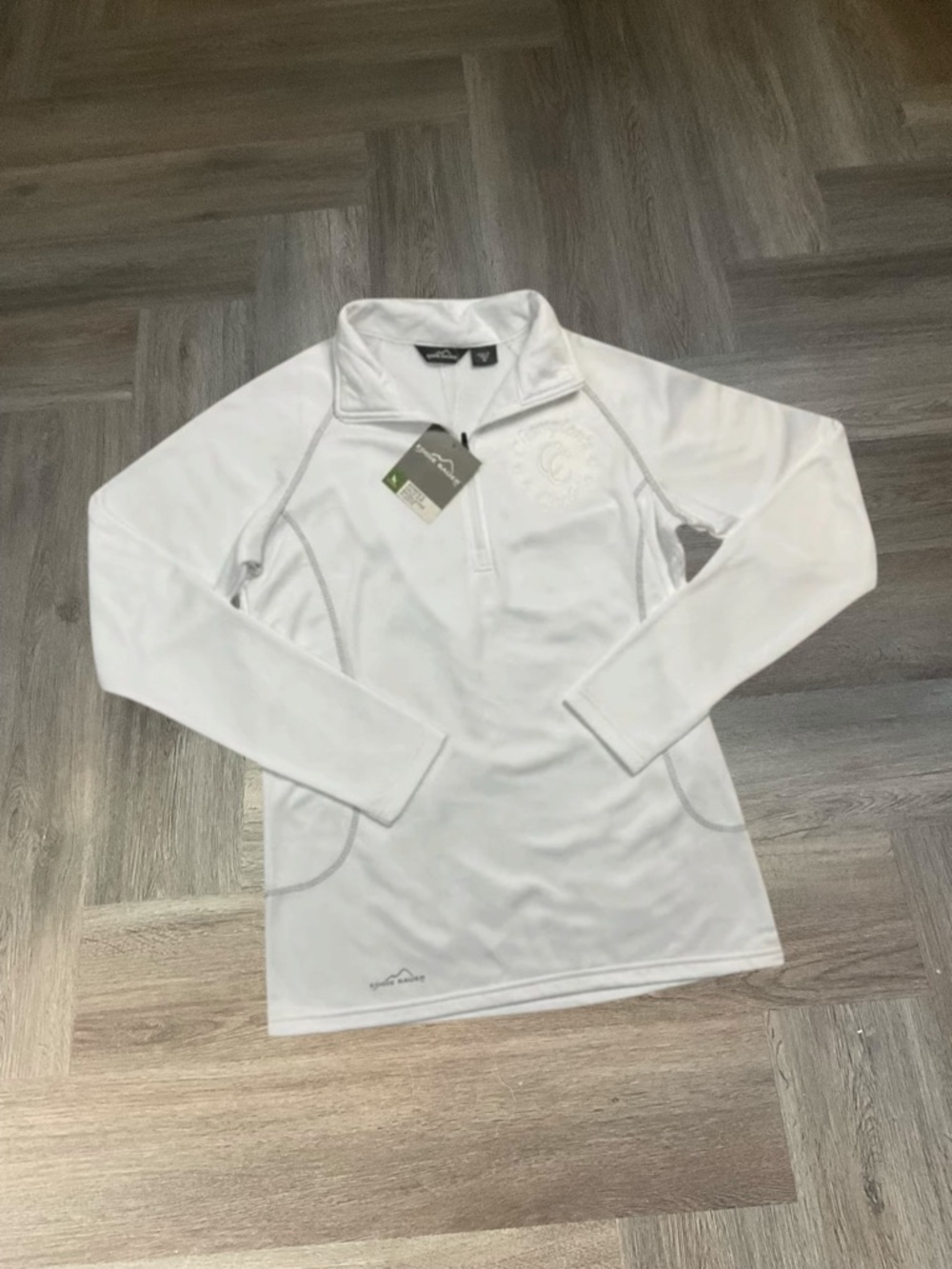 NWT Eddie Bauer Champions Circle Logo Fleece Pullover Womens Medium White Classy